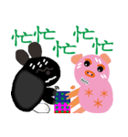 black white socks bunny with pigteammate（個別スタンプ：13）