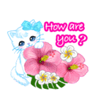ハワイのお花大好き白猫ちゃん英語版（個別スタンプ：2）