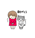 ハチワレ猫と女の子（個別スタンプ：15）