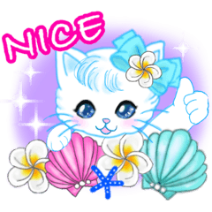 [LINEスタンプ] ハワイのお花大好き白猫ちゃん英語版の画像（メイン）