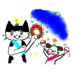 [LINEスタンプ] 黒ぶちにゃんこ＆わんこ